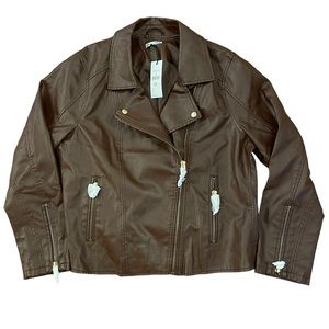 Dex Plus Faux Leather Moto Jacket Coat in Brick Dark Brown Size X‎ 12/14